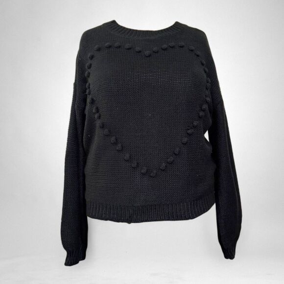 ANDREE' By Unit Pom Pom Heart Black Sweater, NEW WITH TAGS! Size 2XL - Picture 2 of 11